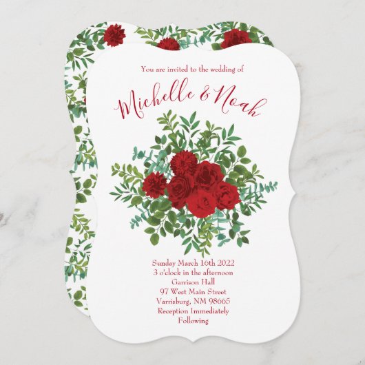 Invitation Mariage à la rose rouge (Devant / Derrière)