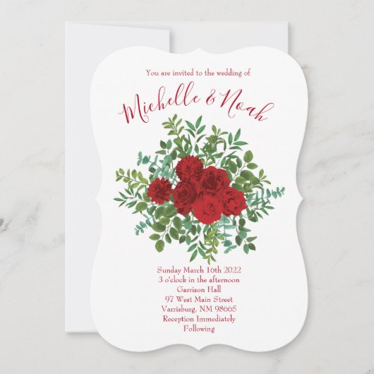 Invitation Mariage à la rose rouge (Devant)