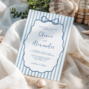 Invitation Mariage à la Stripe Bleu Côtier Fantaisiste avec N