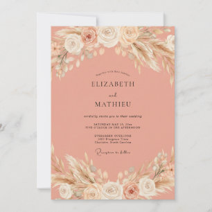 Invitation Mariage à la Terracotta poussiéreuse Pampas Eucaly