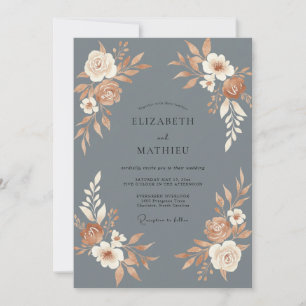 Invitation Mariage à la Terre Cuite Chaude Ardoise Pétales