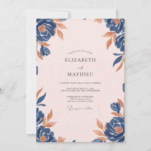 Invitation Mariage à la Terre Cuite Indigo Peinte (Devant)