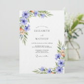 Invitation Mariage à la touche d'aquarelle de pervenche (Debout devant)