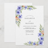 Invitation Mariage à la touche d'aquarelle de pervenche (Devant / Derrière)