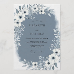 Invitation Mariage à la touche de peintre bleu ardoise