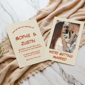 Invitation Mariage à la typographie manuscrite orange brûlée