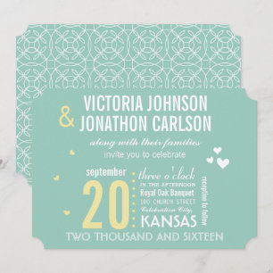 Invitation Mariage à la typographie moderne jaune et menthe