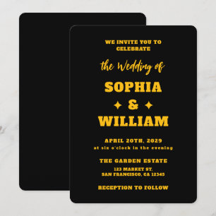 Invitation Mariage à la typographie moderne noir et or