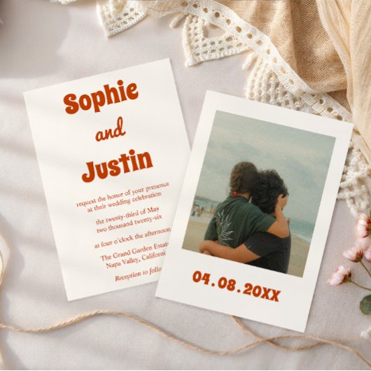 Invitation Mariage à la typographie orange brûlée rétro