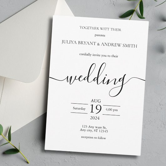Invitation Mariage à la typographie simple noir et blanc