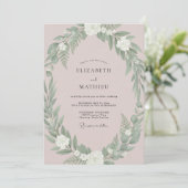 Invitation Mariage à la végétation discrète rose (Debout devant)