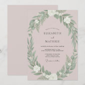 Invitation Mariage à la végétation discrète rose (Devant / Derrière)