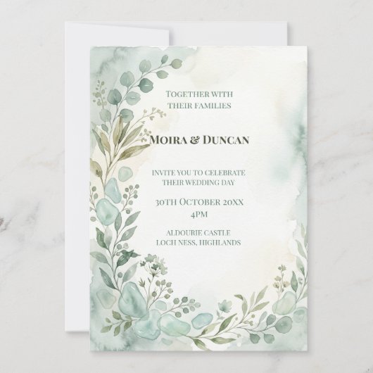 Invitation Mariage à la verdure à l'aquarelle (Devant)