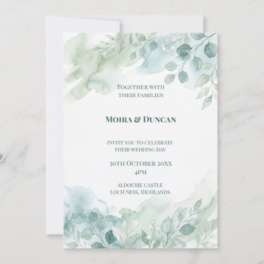 Invitation Mariage à la verdure à l'aquarelle (Devant)