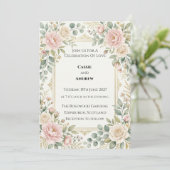Invitation Mariage à la verdure de rose carmin (Debout devant)