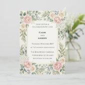 Invitation Mariage à la verdure de rose carmin (Debout devant)
