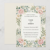 Invitation Mariage à la verdure de rose carmin (Devant / Derrière)