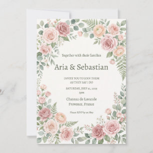 Invitation Mariage à la verdure de rose éblouissante