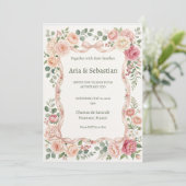 Invitation Mariage à la verdure de rose rose (Debout devant)