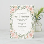 Invitation Mariage à la verdure de rose rose (Debout devant)