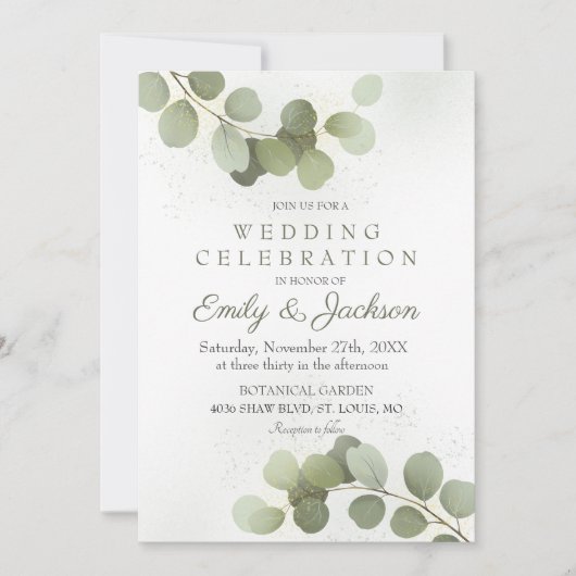 Invitation Mariage à la verdure Eucalyptus (Devant)