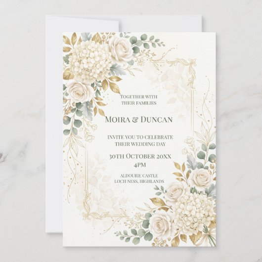 Invitation Mariage à la verdure florale ivoire (Devant)