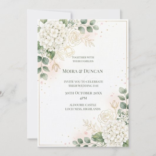 Invitation Mariage à la verdure florale ivoire (Devant)