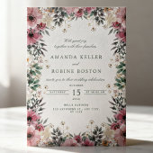 Invitation Mariage à la verdure florale rose