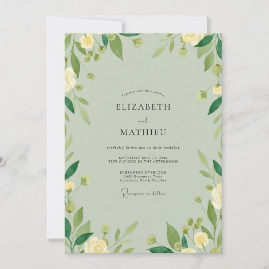 Invitation Mariage à la verdure ivoire céladon (Devant)