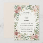 Invitation Mariage à la verdure rose (Devant / Derrière)