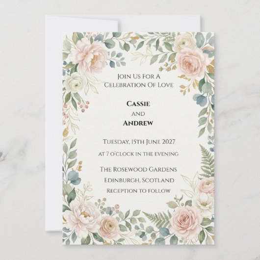 Invitation Mariage à la verdure rose (Devant)