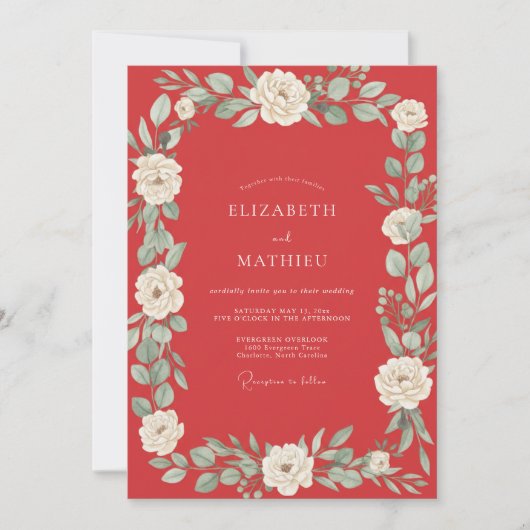 Invitation Mariage à la Vigne à Feuilles Écarlates (Devant)