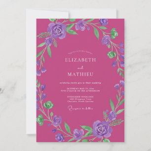 Invitation Mariage à la vigne améthyste fuchsia