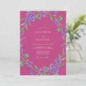 Invitation Mariage à la vigne améthyste fuchsia (Debout devant)
