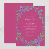 Invitation Mariage à la vigne améthyste fuchsia (Devant / Derrière)
