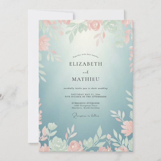 Invitation Mariage à la Vigne Aqua Corail (Devant)