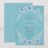 Invitation Mariage à la Vigne Aqua Pervenche (Devant / Derrière)