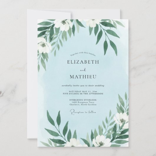 Invitation Mariage à la vigne blanche azur (Devant)