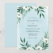 Invitation Mariage à la vigne blanche azur (Devant / Derrière)