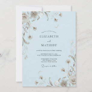 Invitation Mariage à la vigne bleu taupe