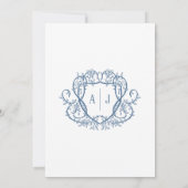 Invitation Mariage à la vigne de rose décousue bleu monogramm (Dos)