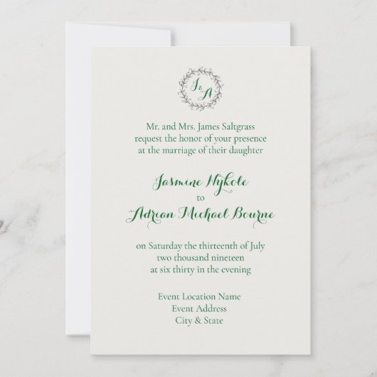 Invitation Mariage à la Vigne d'Émeraude (Devant)