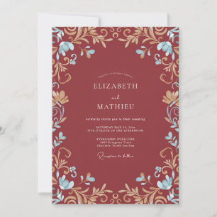 Invitation Mariage à la vigne en terracotta or doux