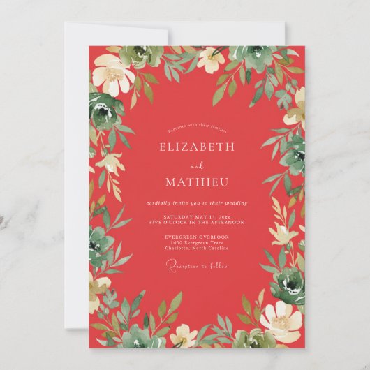 Invitation Mariage à la vigne feuillue corail (Devant)