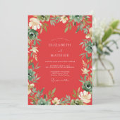Invitation Mariage à la vigne feuillue corail (Debout devant)