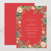 Invitation Mariage à la vigne feuillue corail (Devant / Derrière)