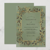 Invitation Mariage à la vigne or olive (Devant / Derrière)