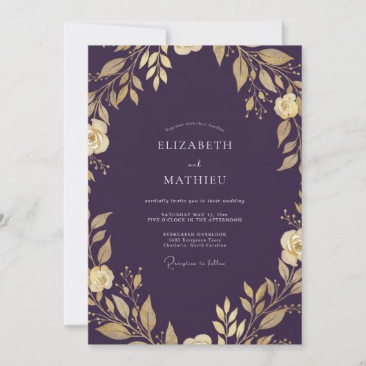 Invitation Mariage à la Vigne Or Prune (Devant)