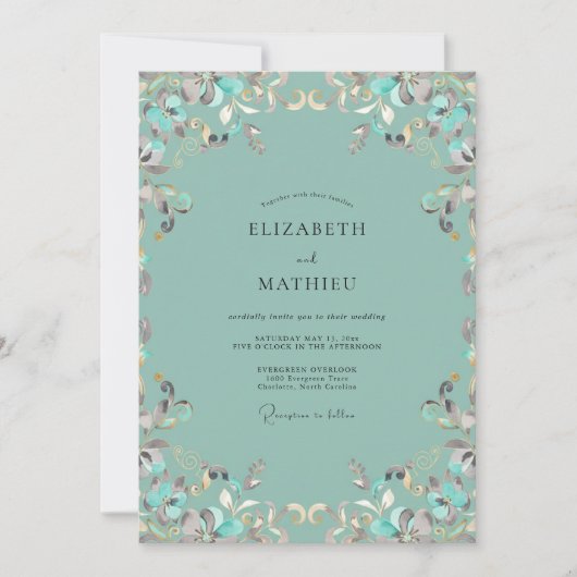 Invitation Mariage à la Vigne Ornée de Mousse de Mer (Devant)
