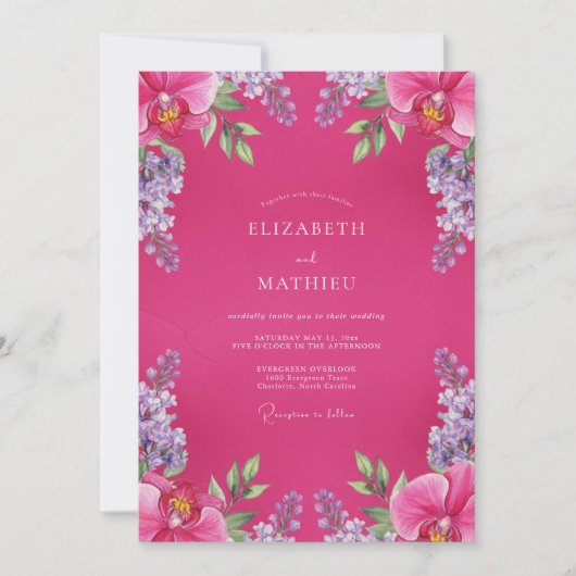 Invitation Mariage à la vigne pourpre fuchsia (Devant)